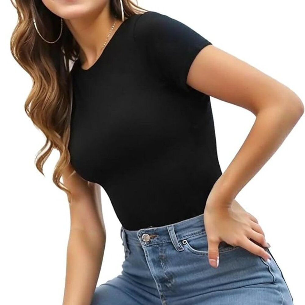 MANGOPOP Women's Round Neck Short Sleeve Bodysuit